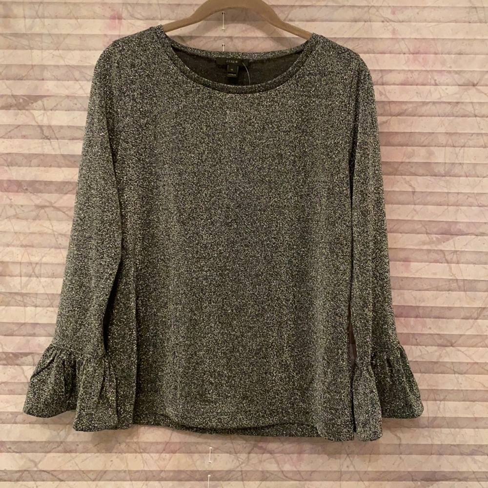 NWT JCREW Women Ruffle Sleeve Glitter Top
